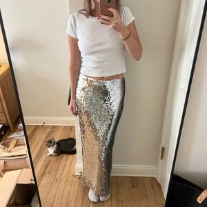 Ronny Kobo Camden silver sequin maxi skirt - revolve.